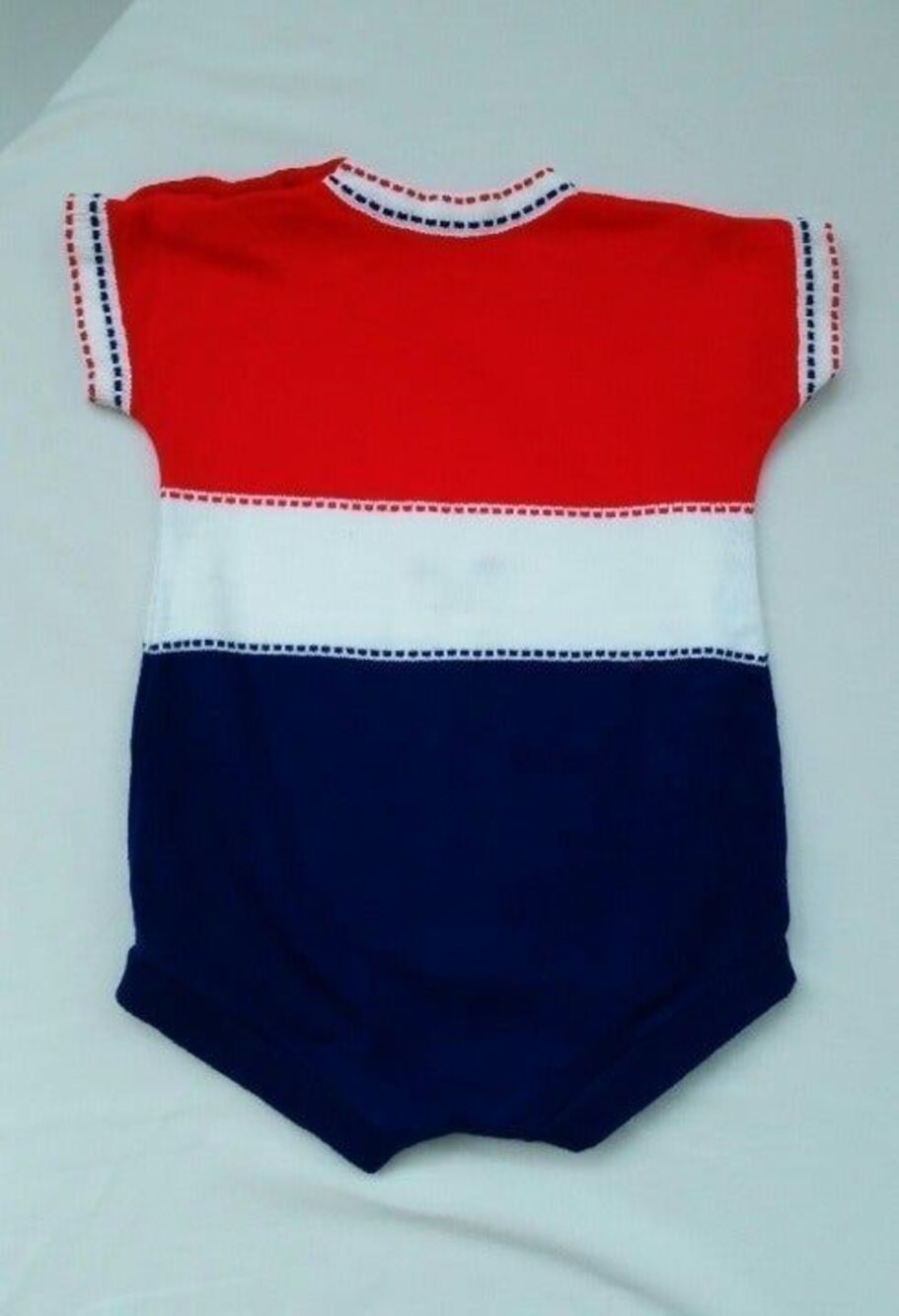 Vintage Knit Baby Onepiece Short Sleeve Summer Romper, Flags, Red White Blue, LN - Picture 4 of 5